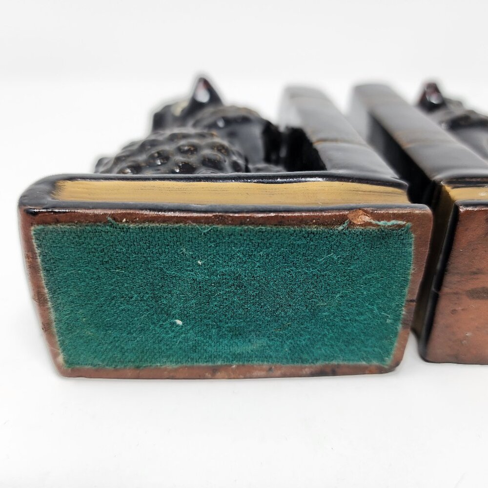 Vtg MCM Japan Redware Ceramic 6" Black & Gold Poodle Dog Bookends Pen Holders - Picture 10 of 11